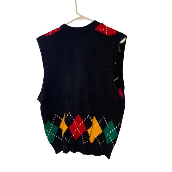 Vintage Liz Sport Womens Size Large Vest Sweater Argyle Multicolor Button Up Sle - Picture 3 of 4